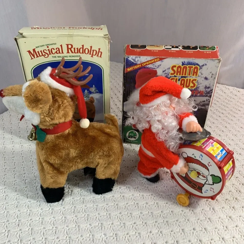 Vtg toys lot SANTA REINDEER Christmas  Electronic Musical REPAIR TLC HANDYMAN